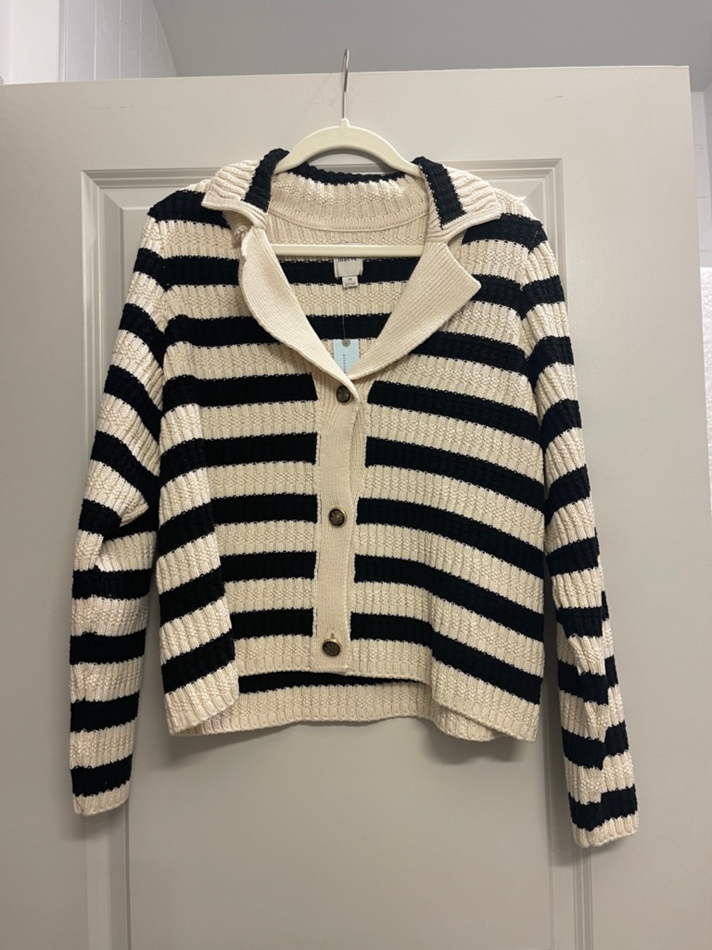 NWT Anthropologie Cream and Black Striped Button Cardigan